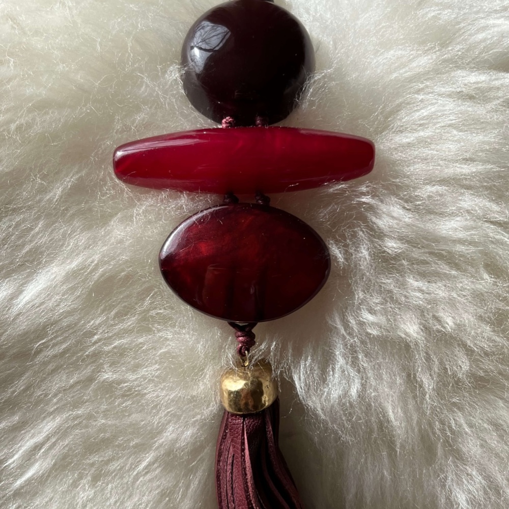 Long Pendant Necklace with Leather Tassel - Picture 2 of 6